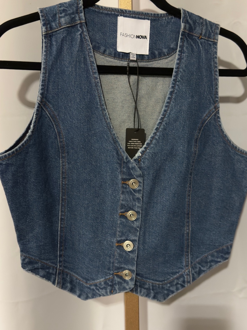 Fashion Nova Blue Denim Button-Up Crop Vest